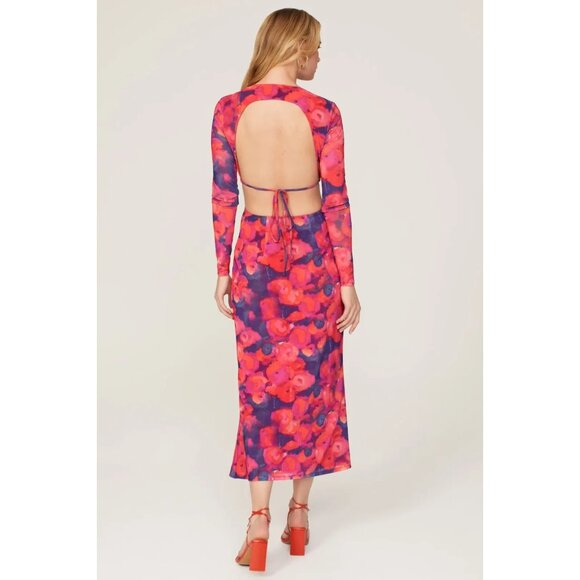 Louna Pink Blue Floral Cutout Midi Dress – Size M - Picture 9 of 16